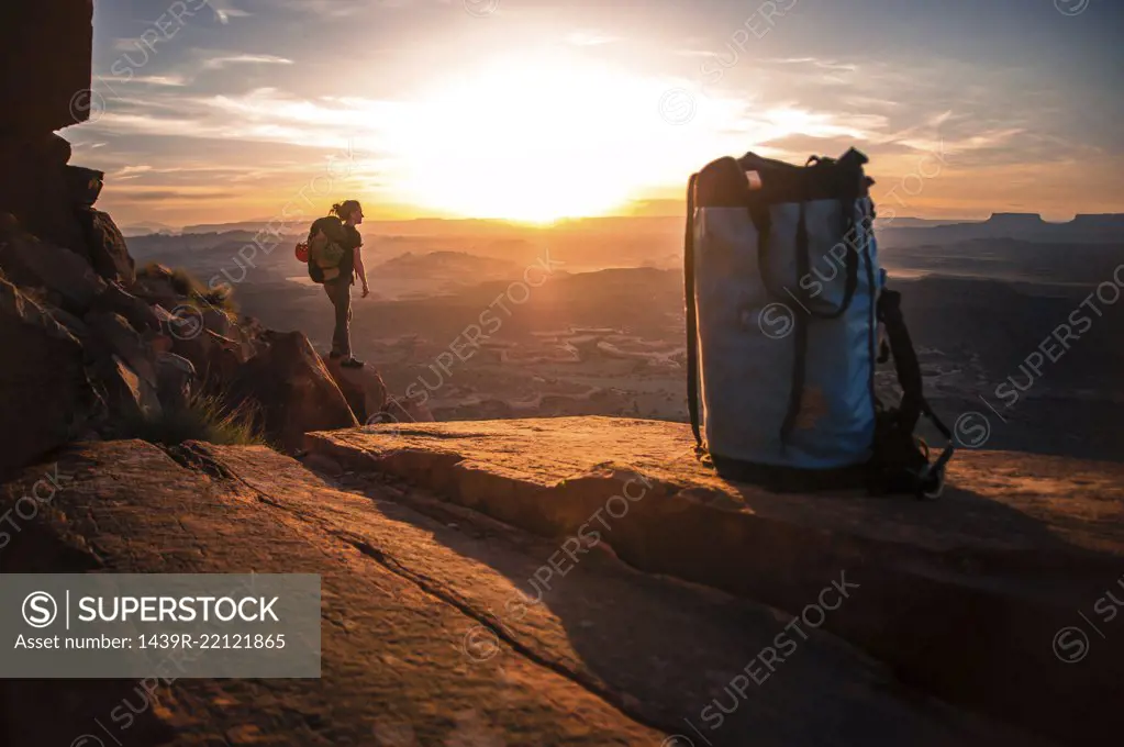 Rock climber, Desert Towers, Indian Creek, Moab, Utah, USA