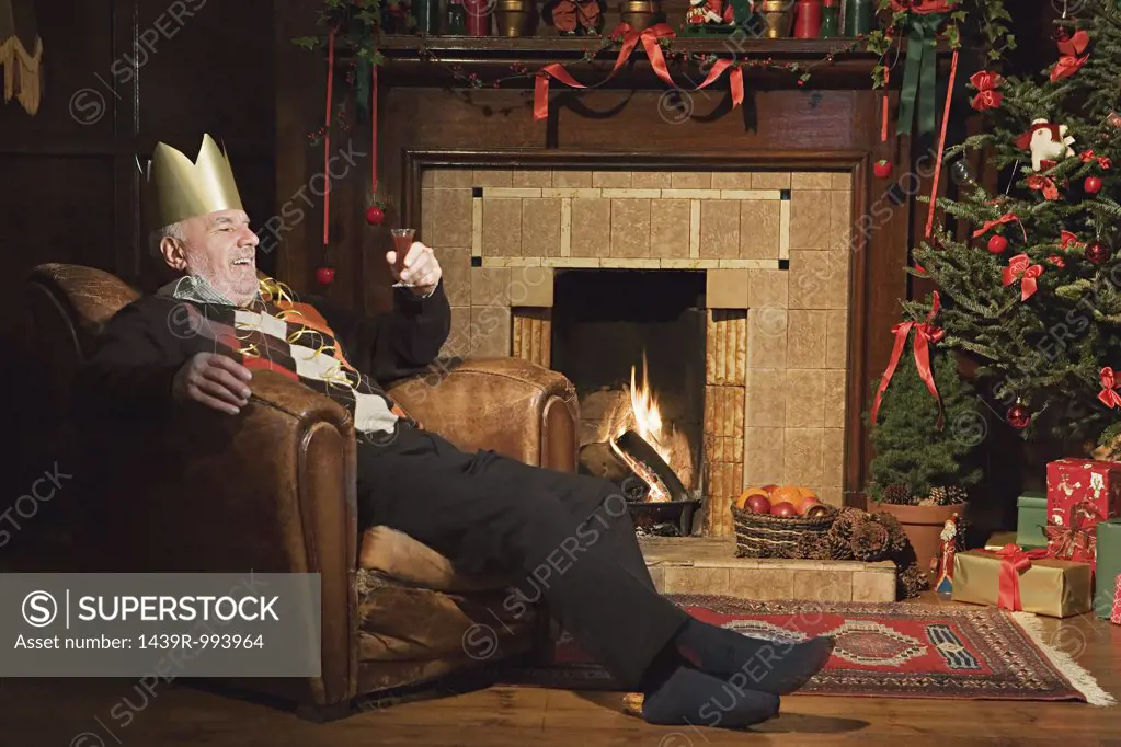 Man drinking sherry at christmas