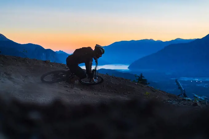 Man mountain biking, Squamish, British Columbia, Canada