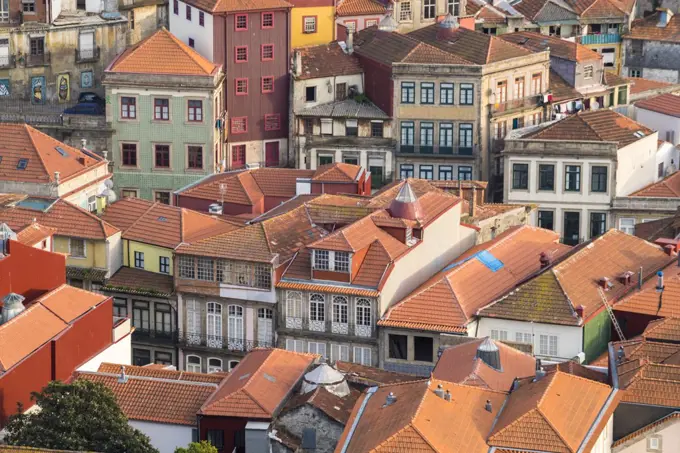 Portugal, Porto, High angle view of old town houses with orange roofs