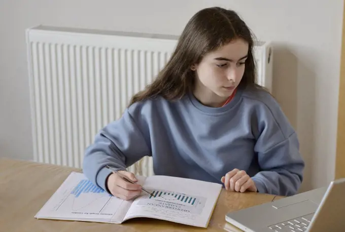 Girl using laptop for homework