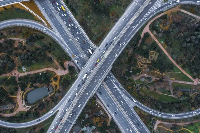 Turkey, Istanbul, Aerial view of traffic on highways