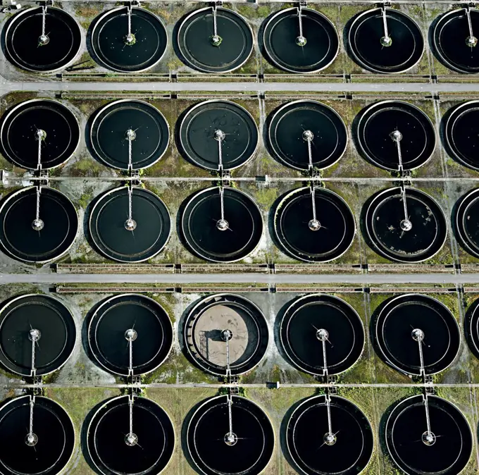 UK, London, Overhead view of Beckton Sewage Treatment Works