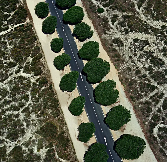 France, Corsica, Aerial view of coastal road near Ajaccio Airport