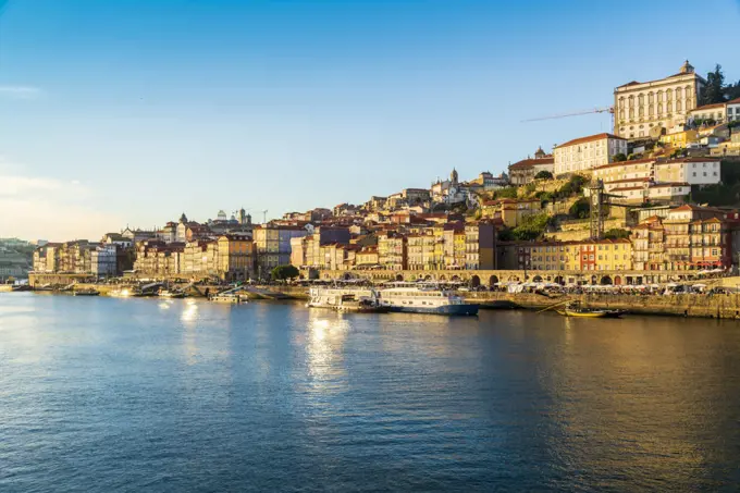 Portugal, Porto, Old town buildings and Douro river