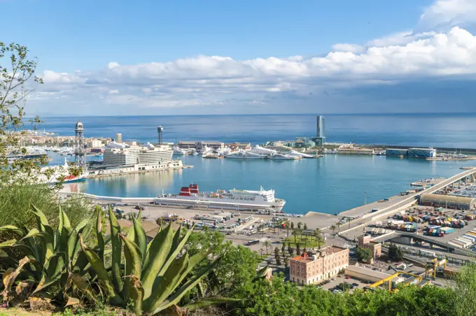 Spain, Catalonia, Barcelona, Ships in port and sea