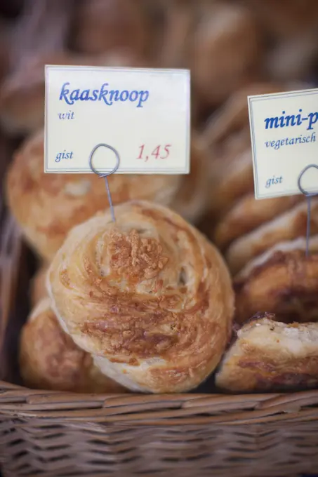 Close up of market pastries, Amsterdam, Netherlands