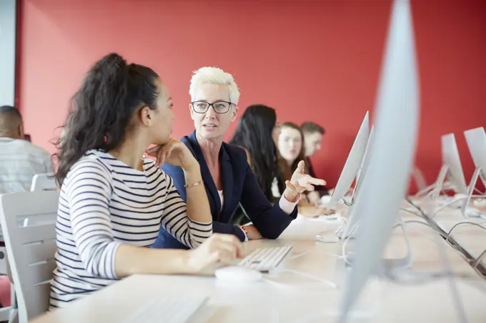 University students working at computer in class