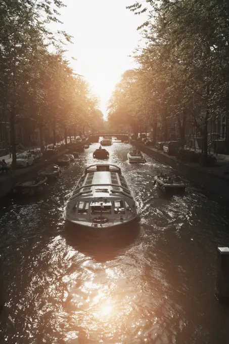 Barges on canal, Amsterdam, Netherlands