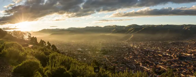 Panoramic view over Cusco from Sacsayhuaman, Peru, South America