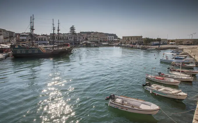 Fishing boats on waterfront, Crete, Greece