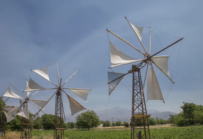 Row of traditional windmills, Crete, Greece