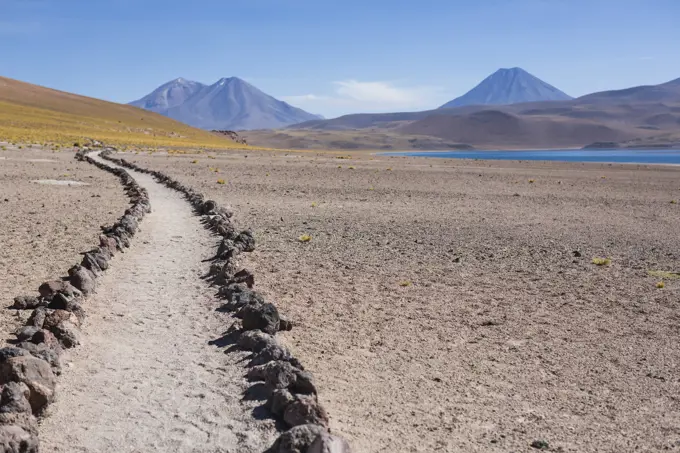 Path in sand in desert, San Pedro de Atacama, Chile