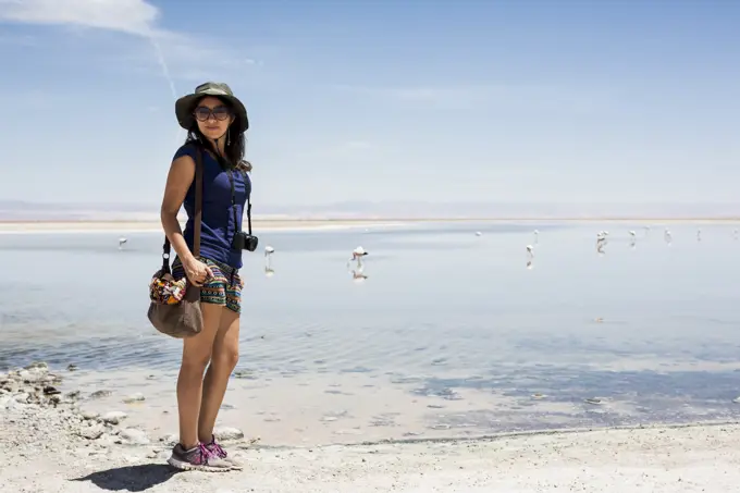 Woman by lake, San Pedro de Atacama, Chile