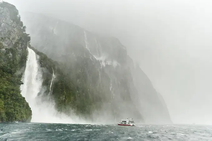 Waterfalls, Milford Sound, New Zealand