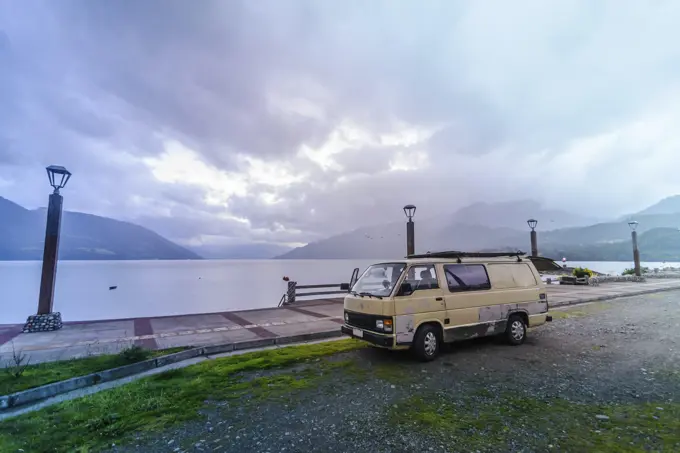 Camper van by sea, Chile