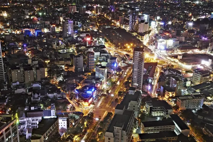 Night view of illuminated Ho Chi Minh City, Vietnam