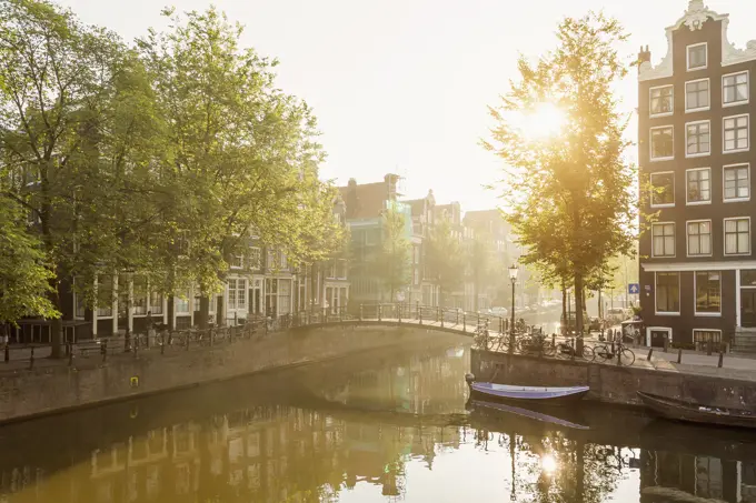 Tranquil view of canal, Amsterdam, Netherlands