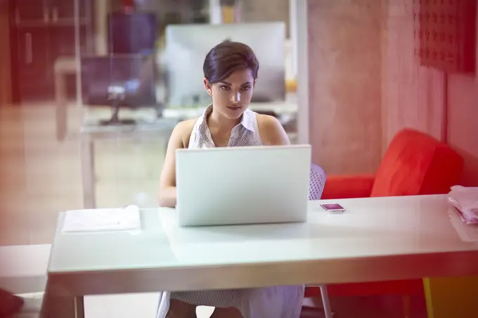 Young businesswoman working on laptop in office