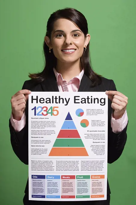 Woman holding a healthy eating poster