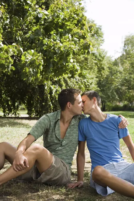 A gay couple kissing