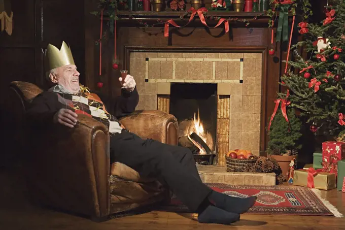 Man drinking sherry at christmas