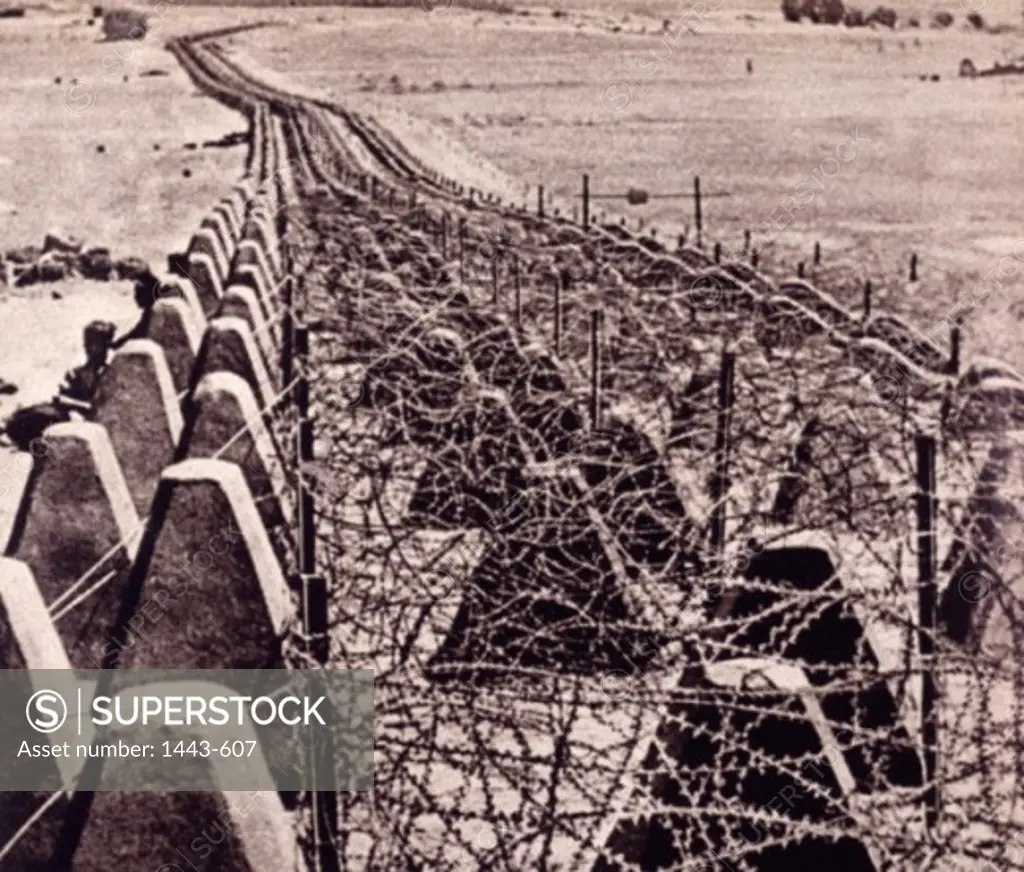 High angle view of a military fortification, Dragon's Teeth, Siegfried Line, Germany, 1939