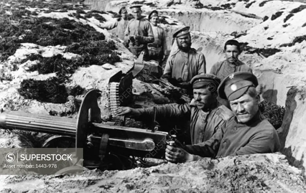 Army soldiers in a trench, World War I, 1915