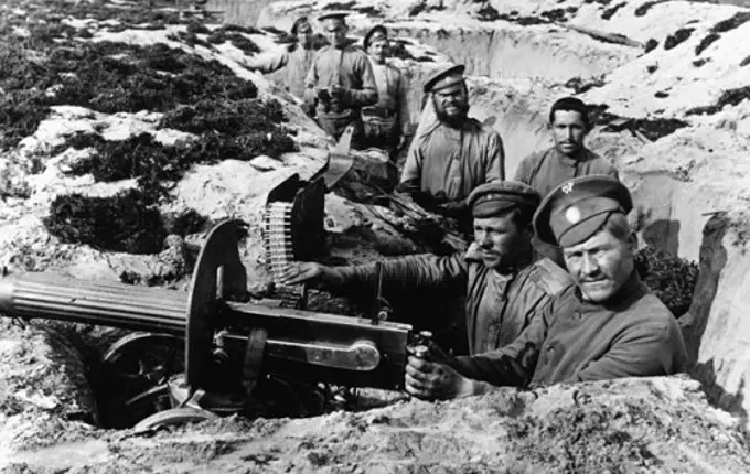 Army soldiers in a trench, World War I, 1915