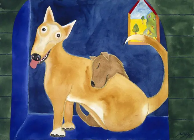 Dogs by Erik Slutsky,  watercolor,  gouache and pastel,  1985,  20th century