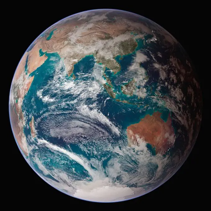 Satellite view of the earth showing the Eastern Hemisphere