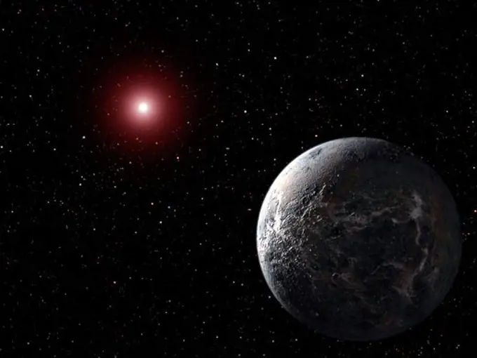 Extrasolar planet orbiting a red dwarf star in space