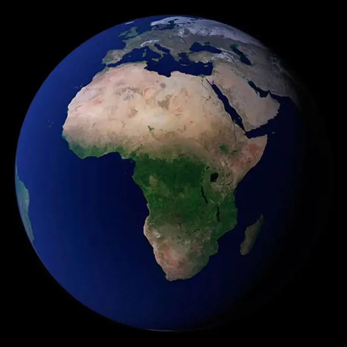 Satellite view of the planet Earth showing Africa with Asia and the Middle East