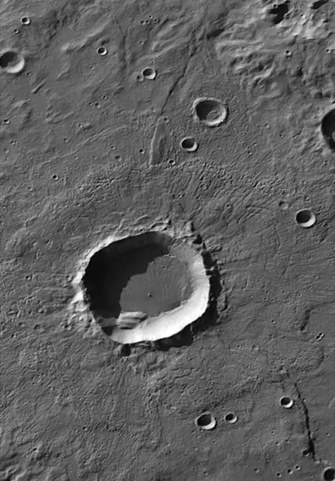 Meteor crater on the surface of planet Mars