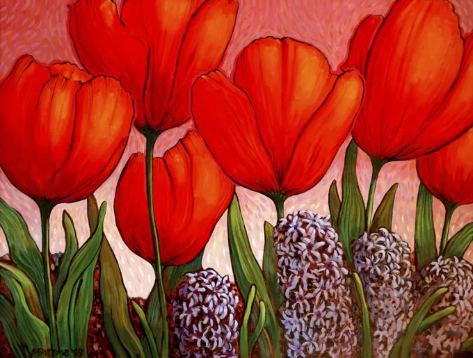 Big Tulips and Hyacinths  John Newcomb, Acrylic, 1993