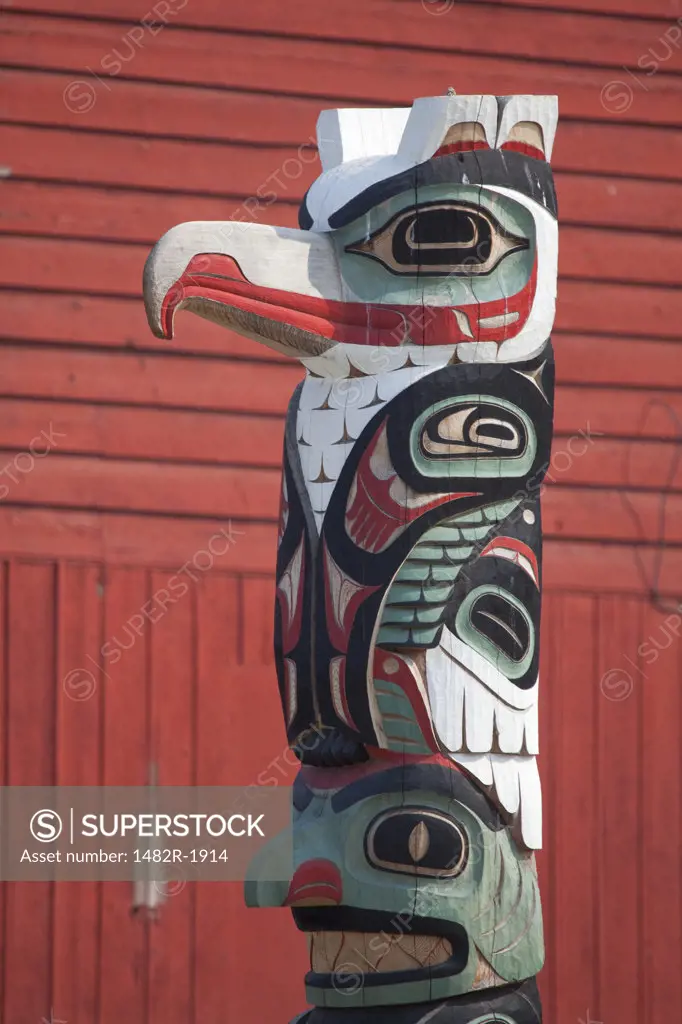 Close-up of a totem pole, Hoonah, Chichagof Island, Alaska, USA