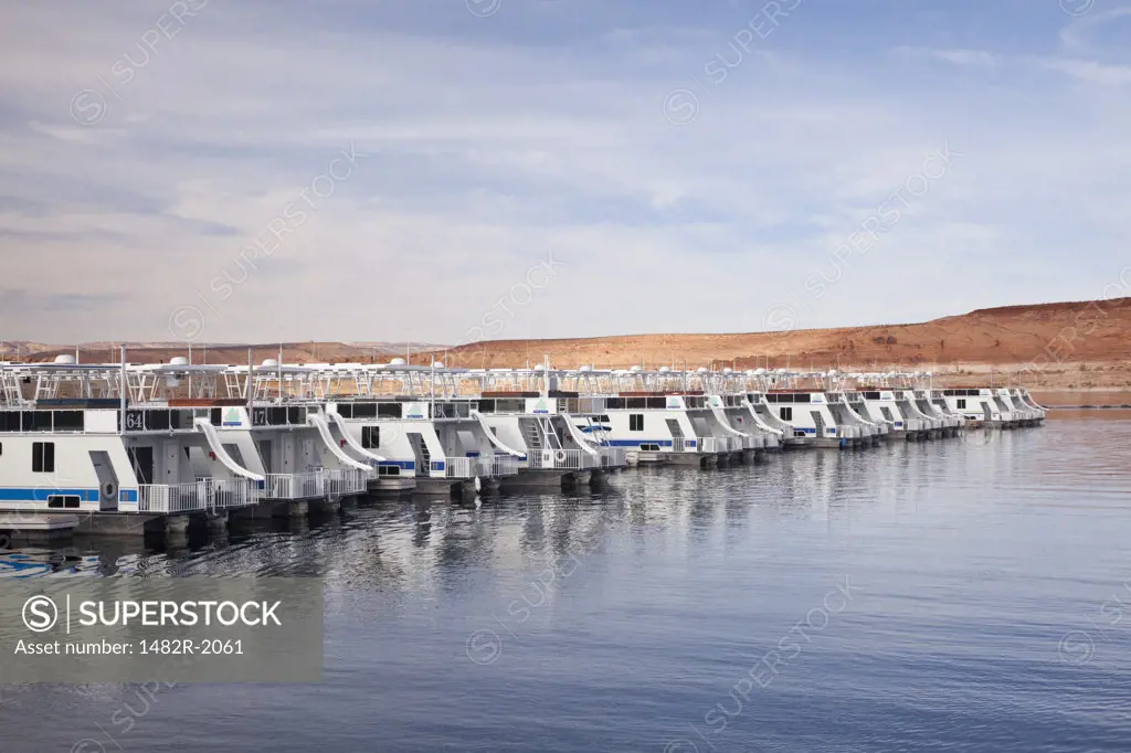 Boats at marina, Antelope Point Marina, Lake Powell, Arizona, USA