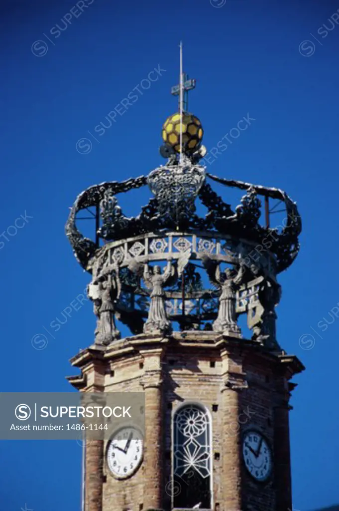 High section view of a clock tower, Puerto Vallarta, Mexico