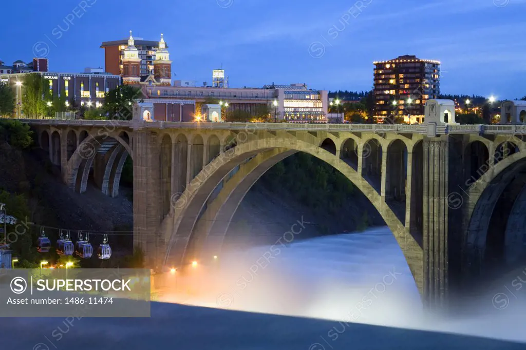 Arch bridge across a river, Maple Street Bridge, Spokane River, Riverfront Park, Spokane, Spokane County, Washington State, USA