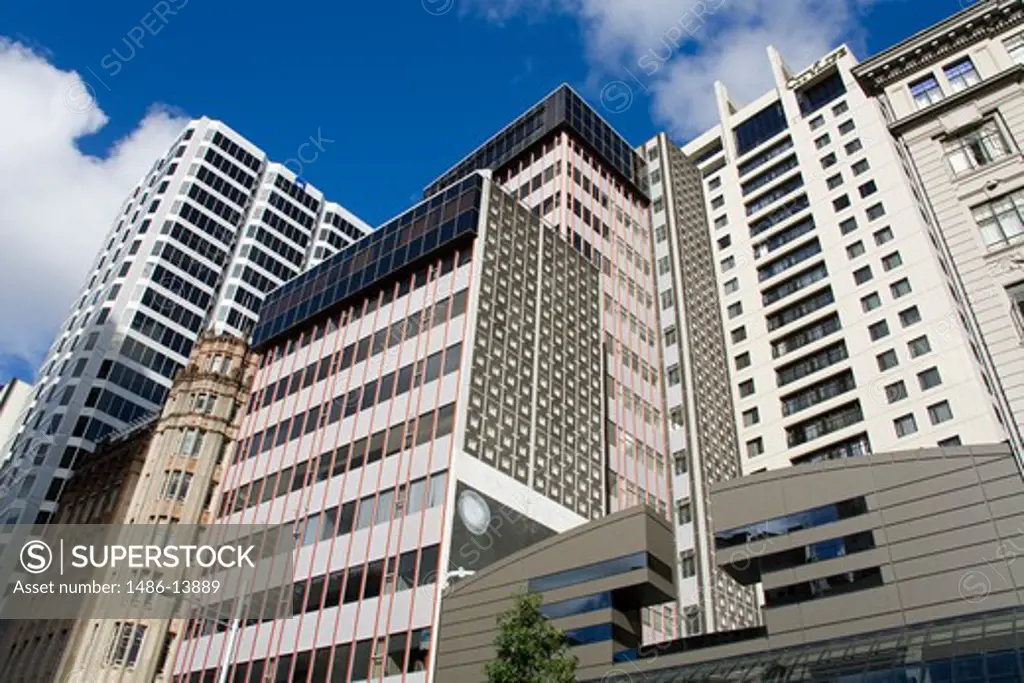 Low angle view of buildings, Queen Street, Central Business District, Auckland, North Island, New Zealand