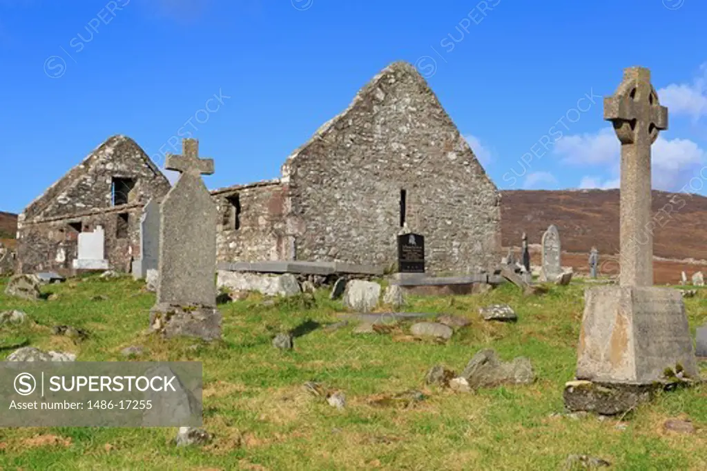 Ireland, Connaught, County Mayo, Achill island, Kildownet Cemetery