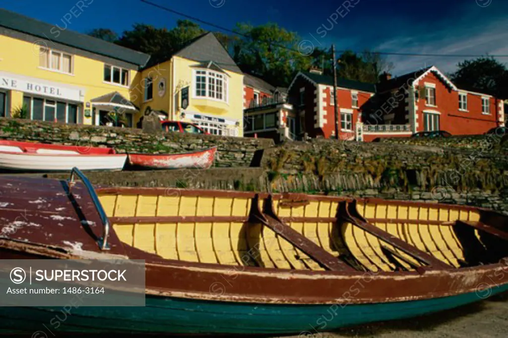 Boats moored near buildings, Glandore, Ireland