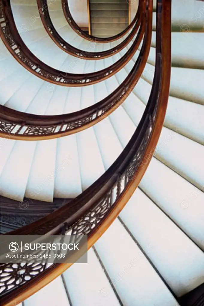 Spiral staircase at Frank Lloyd Wright's Rookery Building, Chicago, Illinois, USA