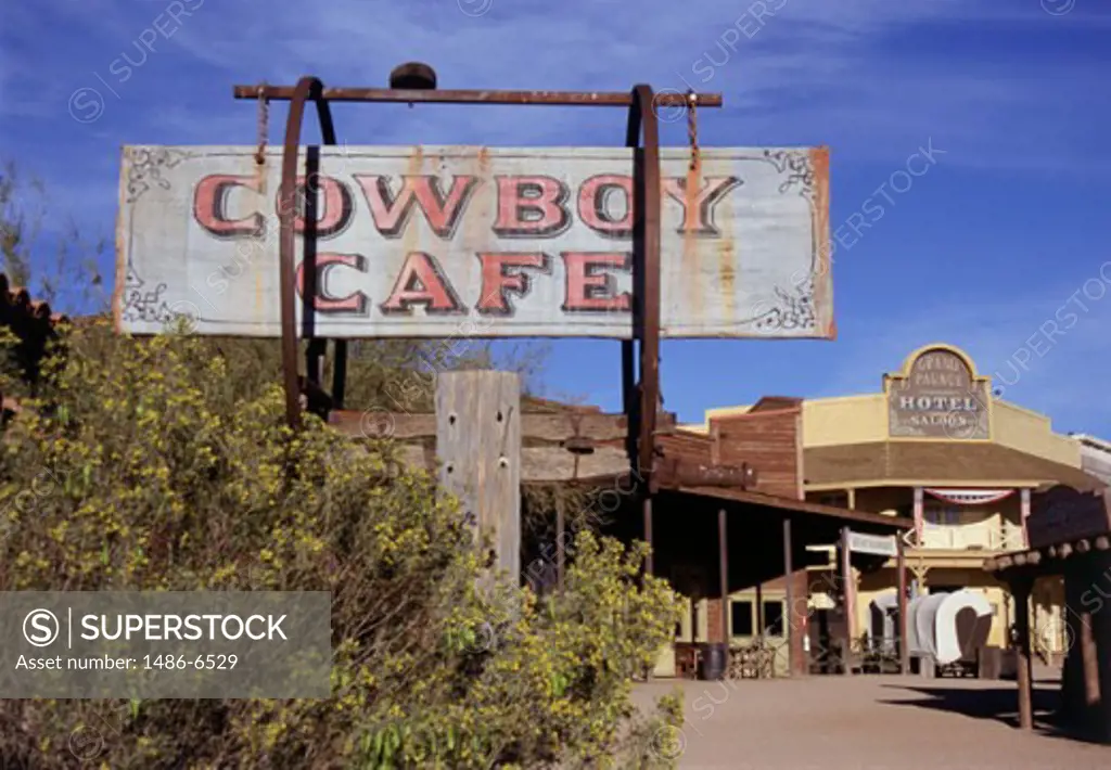 Commercial sign outside a film studio, Old Tucson Studios, Arizona, USA