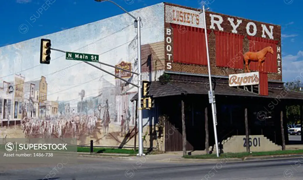 Mural on the wall of a store, Luskey's Ryon Saddle & Ranch Supply, Fort Worth, Texas, USA