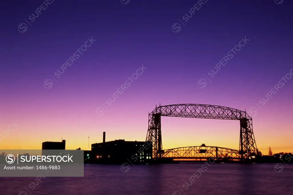 Silhouette of a bridge at dusk, Aerial Lift Bridge, Duluth, Minnesota, USA