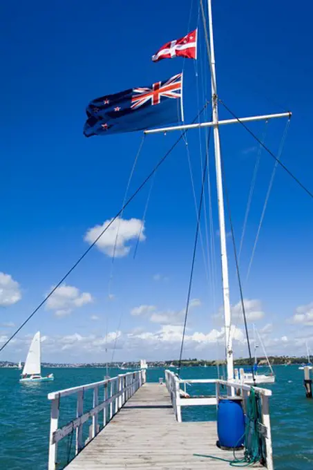 Flags fluttering at the Devonport Yacht Club, Devonport, Auckland, North Island, New Zealand