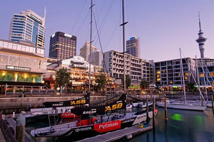 Boats at a harbor, Viaduct Harbour, Auckland, North Island, New Zealand