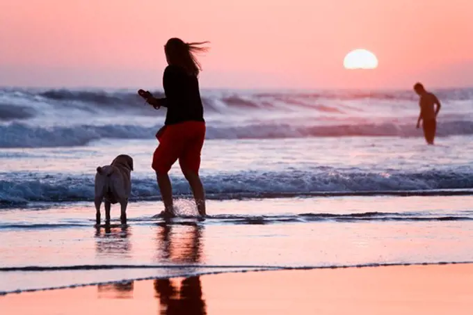 USA, California, Orange County, Newport Beach at sunset