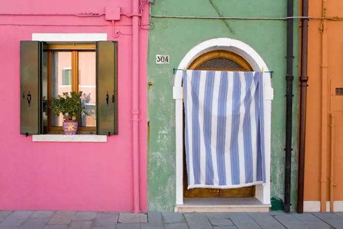 Door on Burano Island, Venice, Italy, Europe